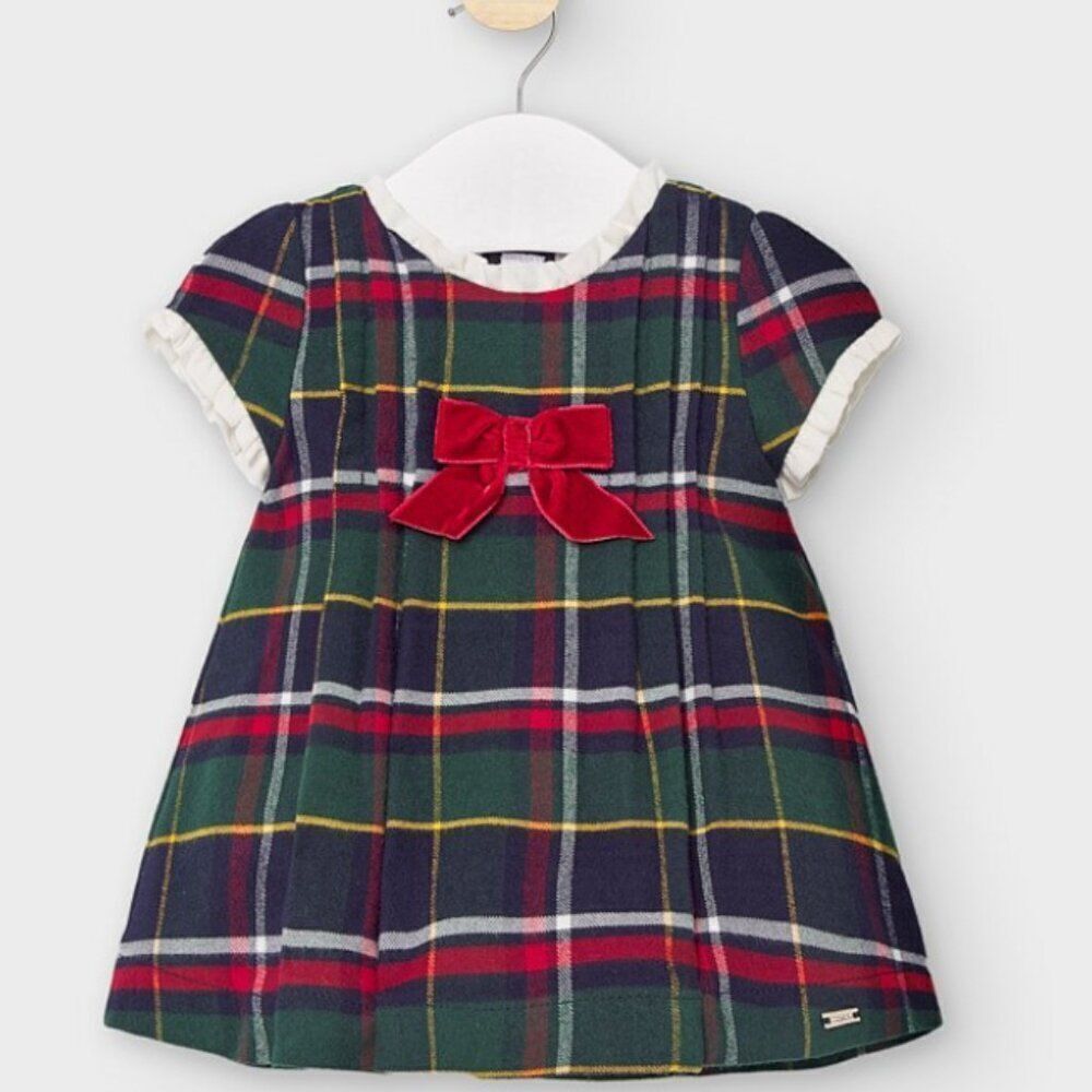 Mayoral Christmas cotton tartan plaid dress size 4-6 months NWT